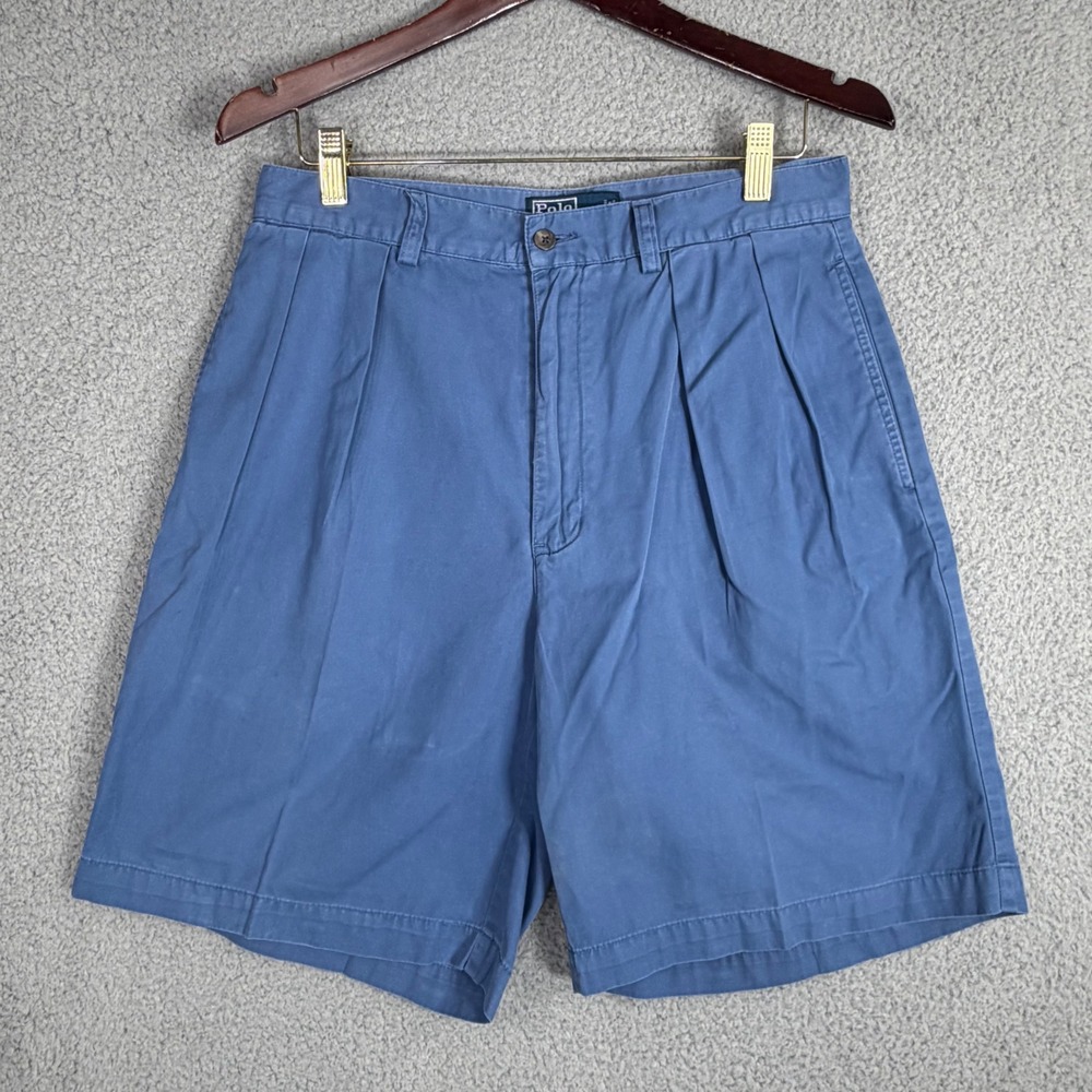 Polo Ralph Lauren Tyler Short Mens 32 Blue Pleated Cotton Twill Chino Shorts